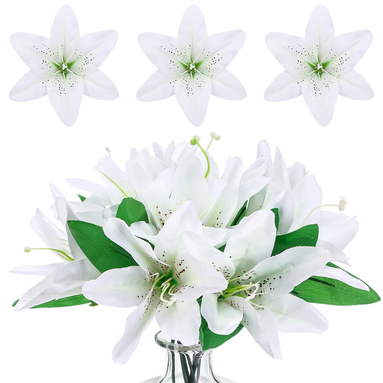 24 Pcs Artificial Lilies Flowers Fake Silk Lilies with Stem and Green Leaf Fa…