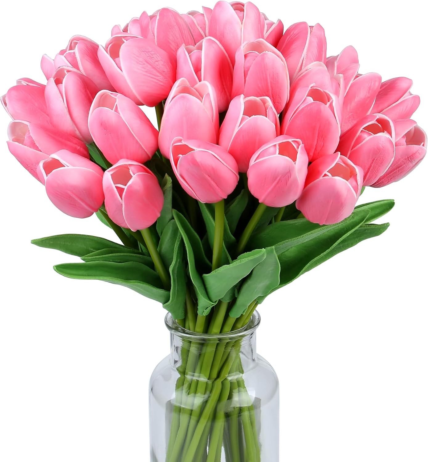 15pcs Fake Tulips Artificial Flowers Real Touch Pink 14″ Silk Flower for Home…