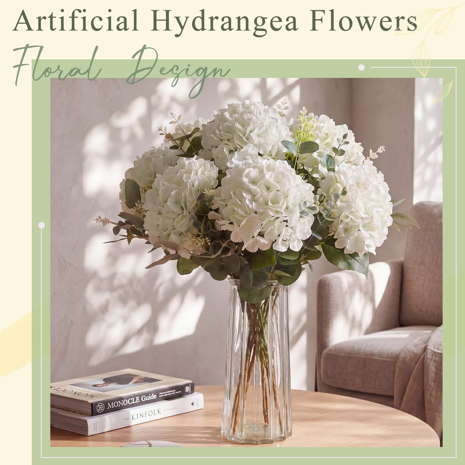 56 Pcs White Hydrangea Artificial Flowers and 4 Kinds Mixed Eucalyptus Leaves…