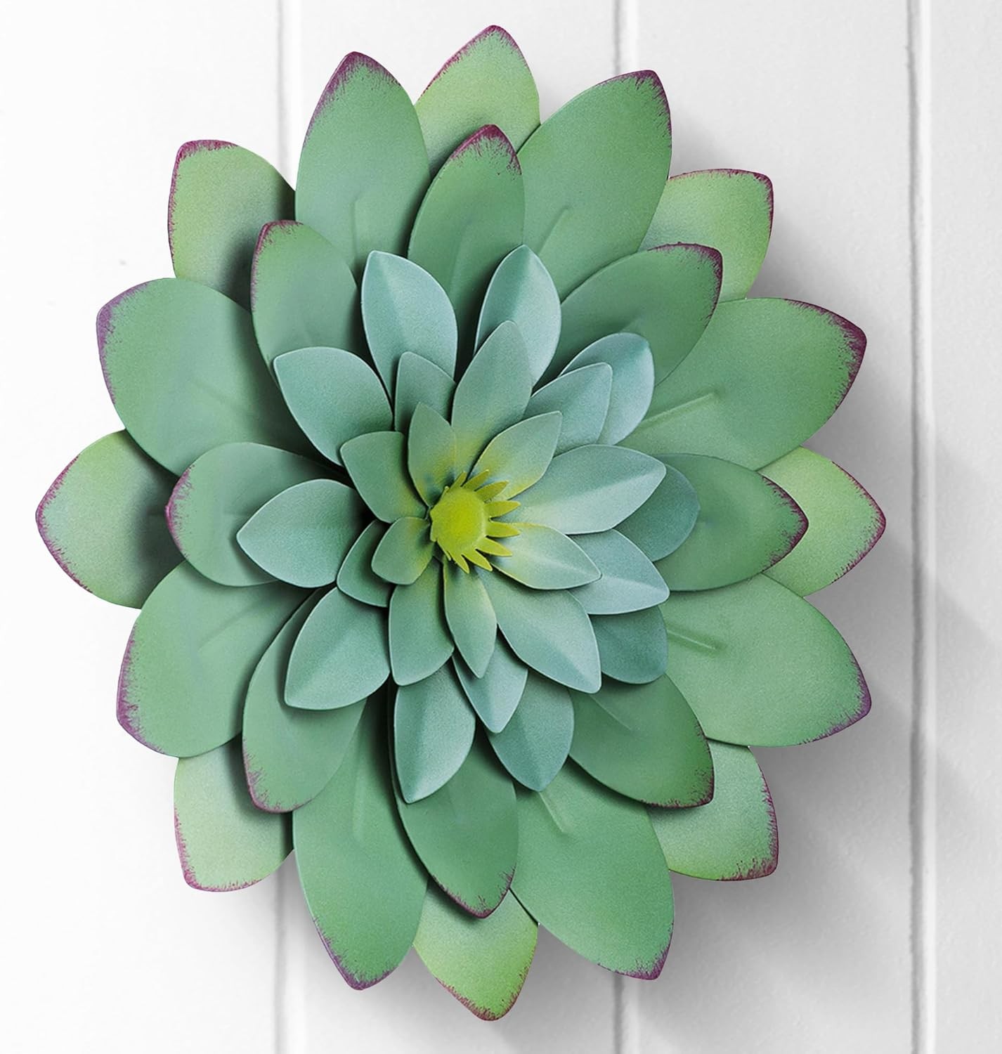 Succulent Metal Flowers Wall Decor – Green Hand Painted 3D Flower Art Decoration