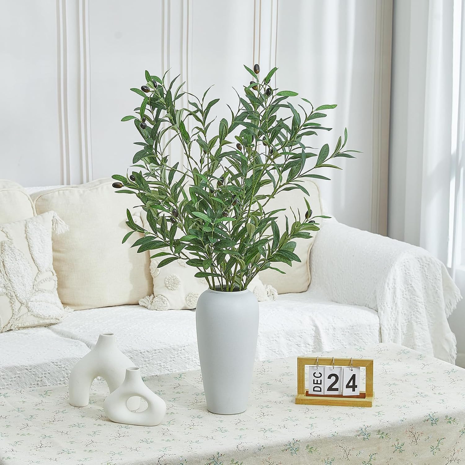 2 PCS 39 Inch Faux Olive Branches Artificial Flowers Greenery Stems | Olive Tree
