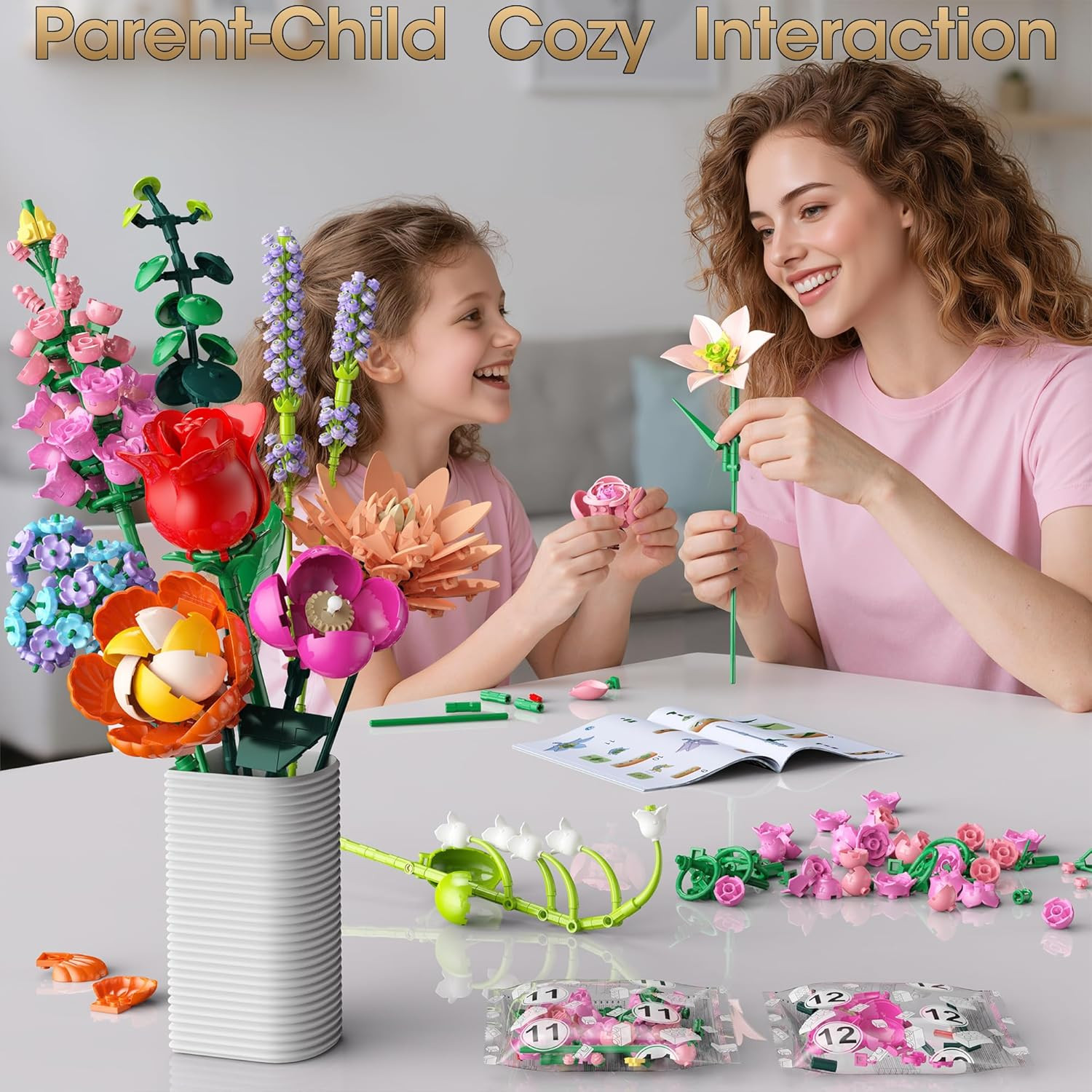 Flower Bouquet Building Set, 762Pcs Flowers Model Kit Creative STEM Toy for Home