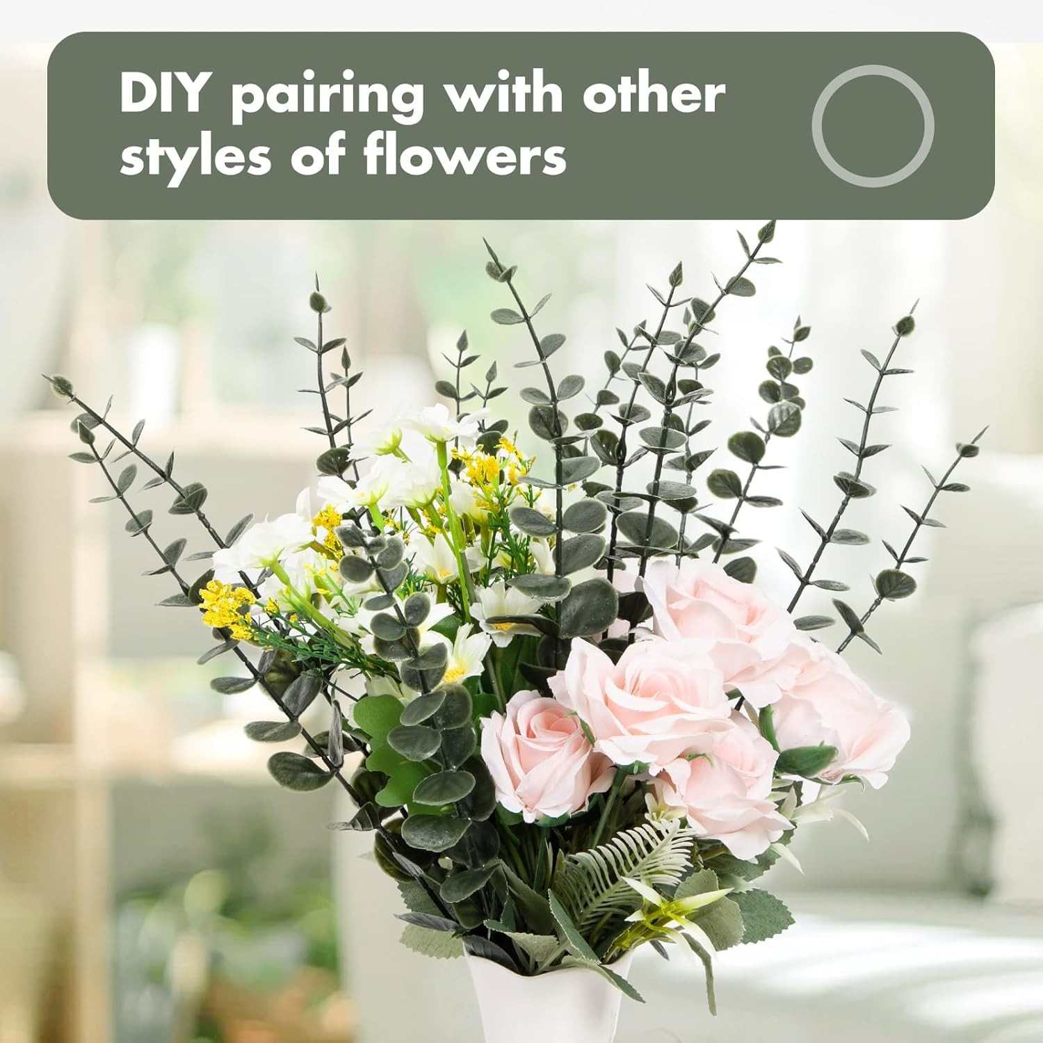 18 Artificial Dark Green Eucalyptus Stems for Home Decor Arrangements