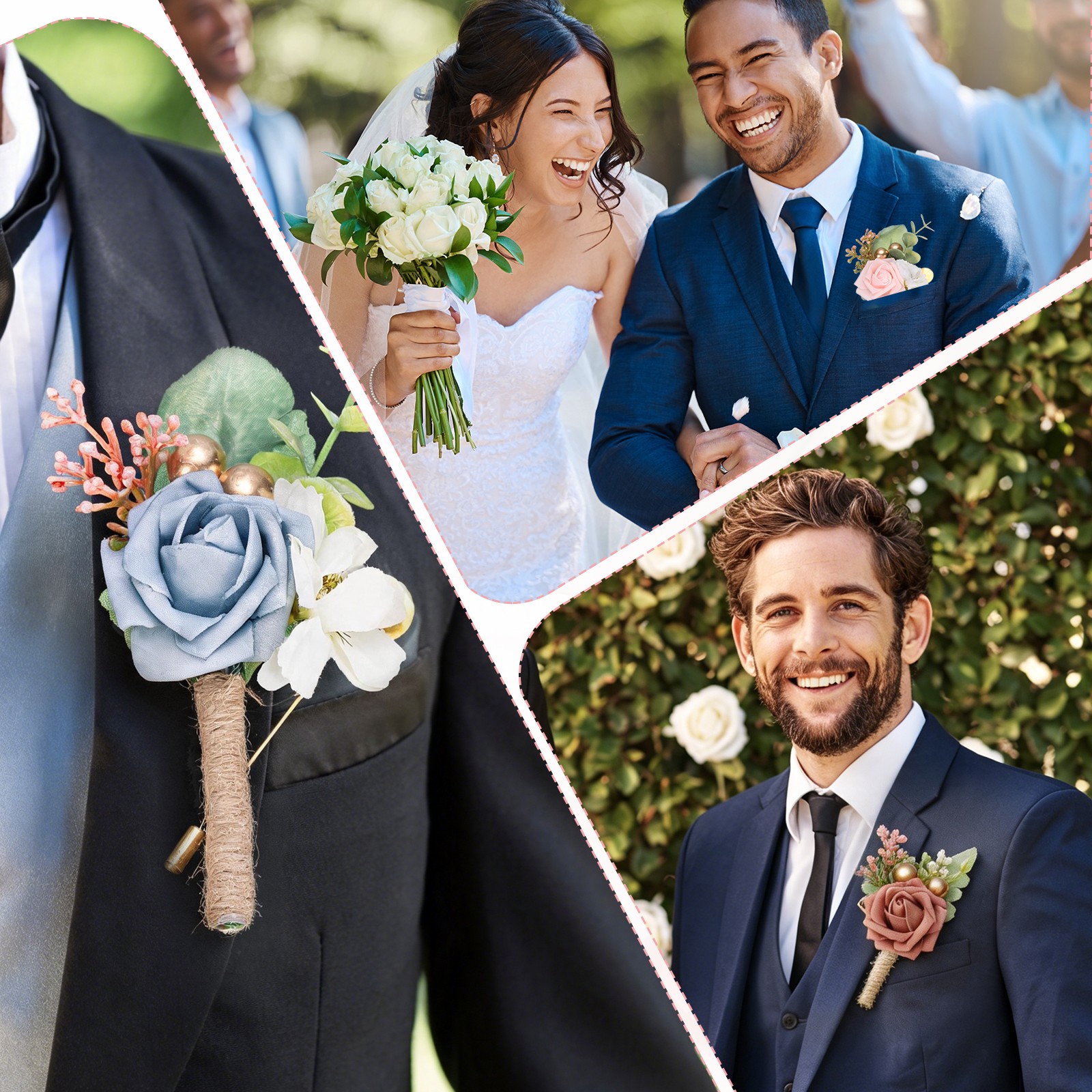 Dusty Blue Wedding Boutonnieres for Men 2Pcs Rope Artificial Flowers