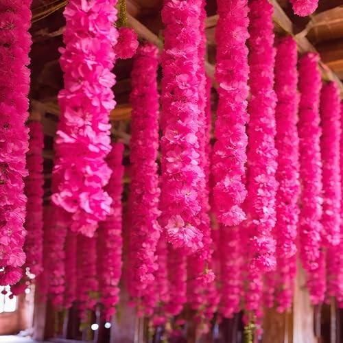 15 Pack Marigold Garland for Decoration 5 ft Long Strands Faux Rose Red