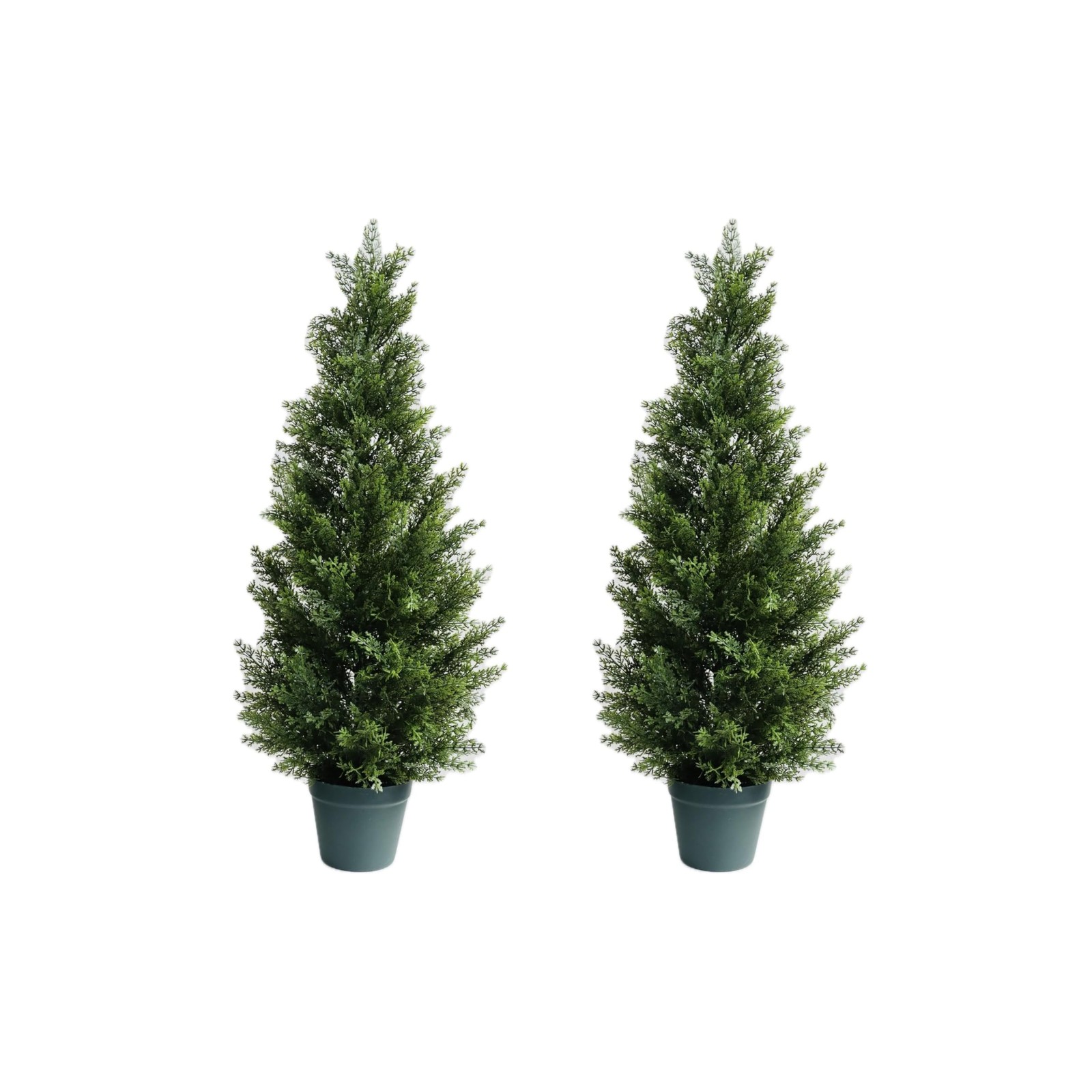 3 Feet Outdoor Artificial Topiary Cedar Tree, Set of 2 UV Resistant Potted Fa…