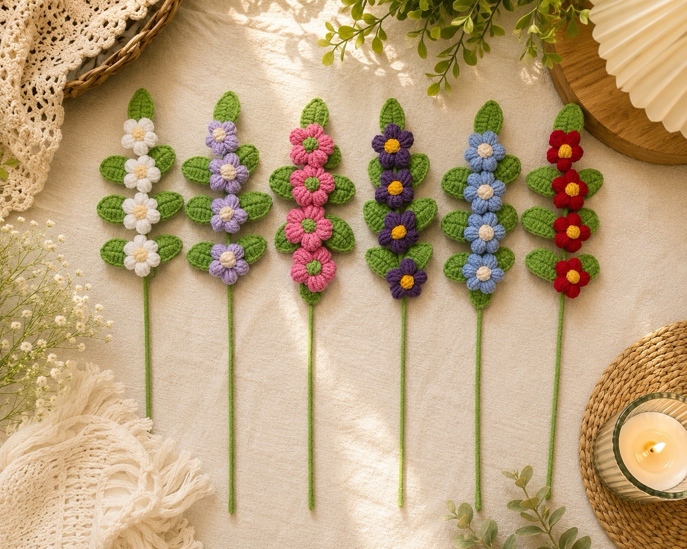 One Handmade Crochet Lilac Flower Stem 12” Floral Decor Gift Home Decoration
