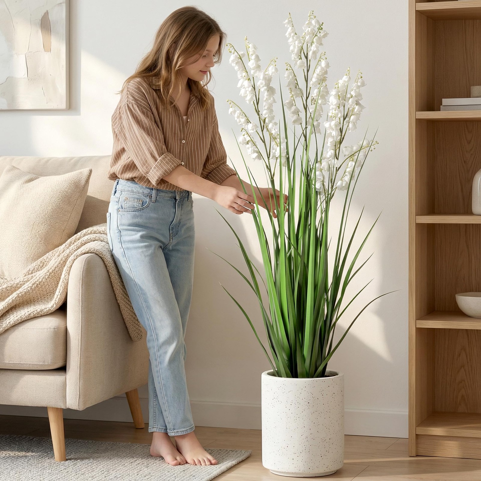 Artificial Tall Grass Plants with Pots 36″ 1 Pack Lily of The Valley Artifici…