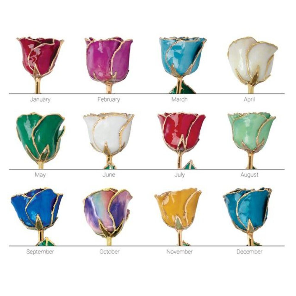 May Emerald Colored Lacquered Birthstone Rose with Gold Trim