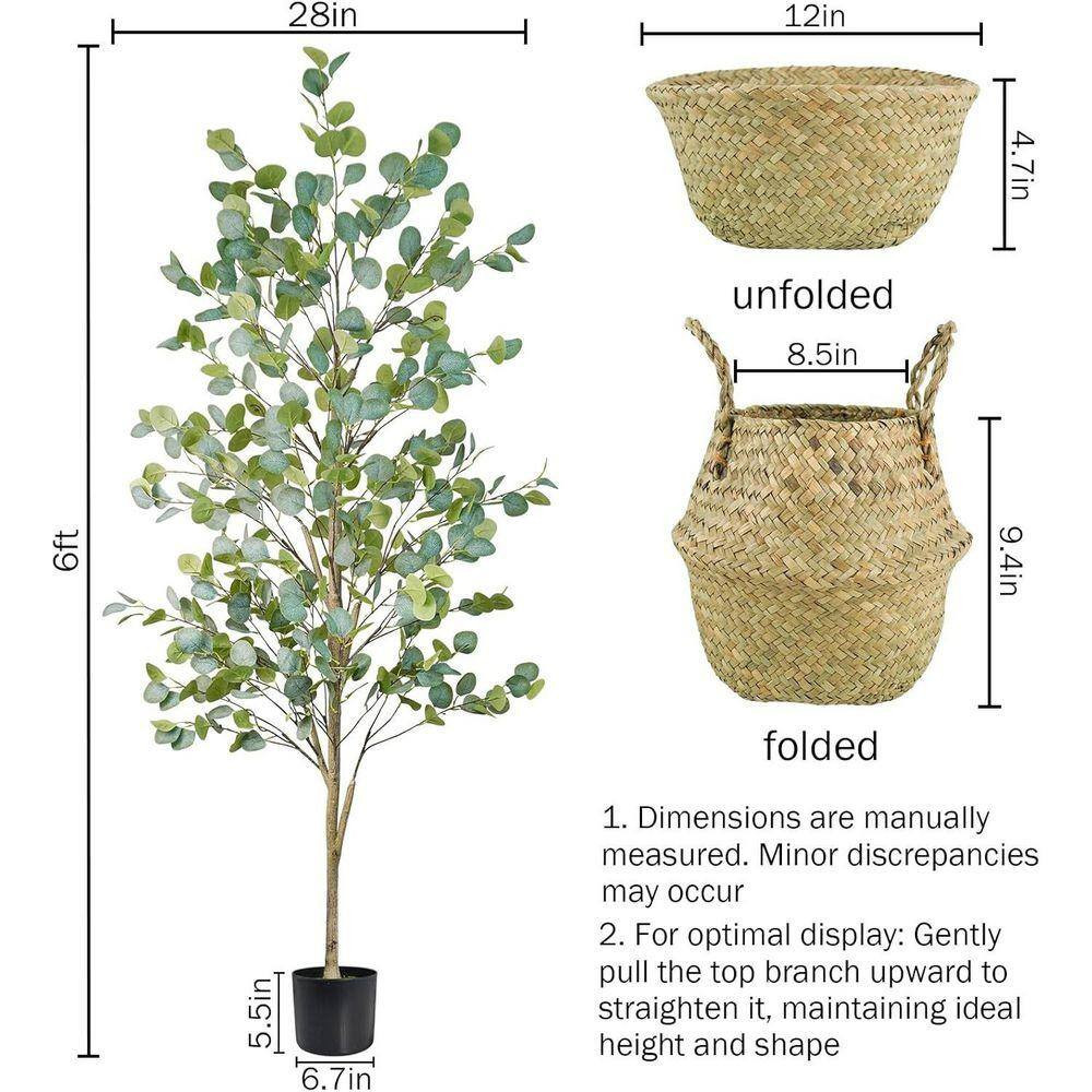 72 in Artificial Eucalyptus Outdoor Fake Floor Plants with Natural Wood Trunk