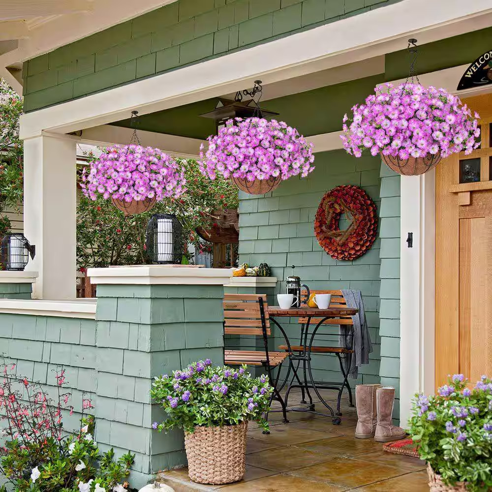 20.5 In. Purple Outdoor Artificial Flower UV Resistant Hanging Plants Flowers Ba