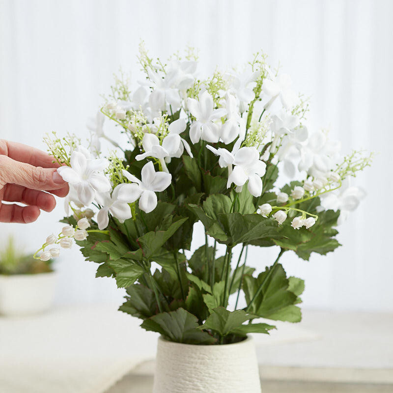 19″ Tall White Artificial Stephanotis and Lily of the Valley Floral Bush