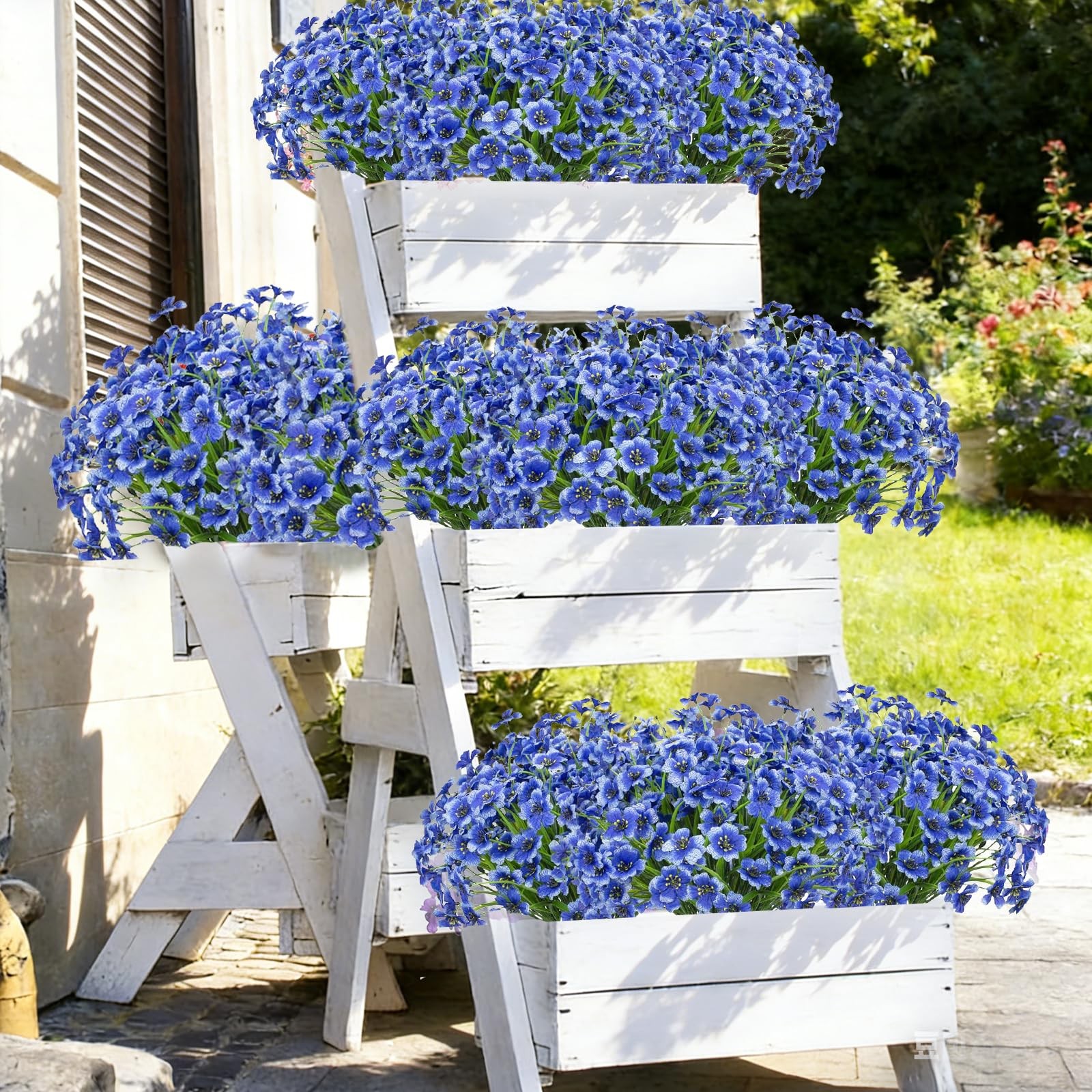 Artificial Flowers Outdoor Blue – 24 Bundles, 5 Branches 18 Heads, 11-14.6″