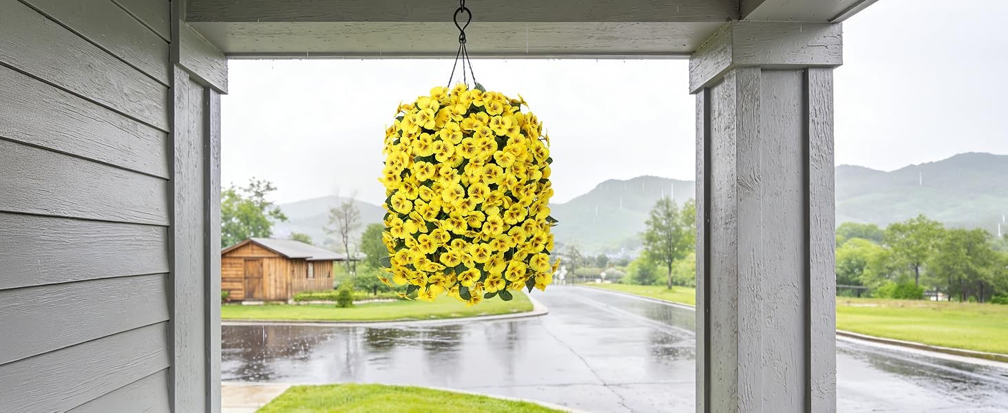Artificial Flowers for Outdoors, 2pcs Faux Silk Pansies Flowers UV Resistant