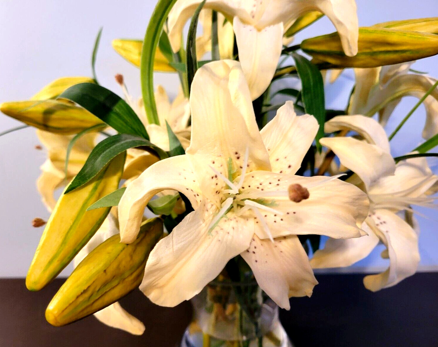 Petals Office Scapes Direct Silk Lillies Floral Arrangement In Glass Vase PSJ