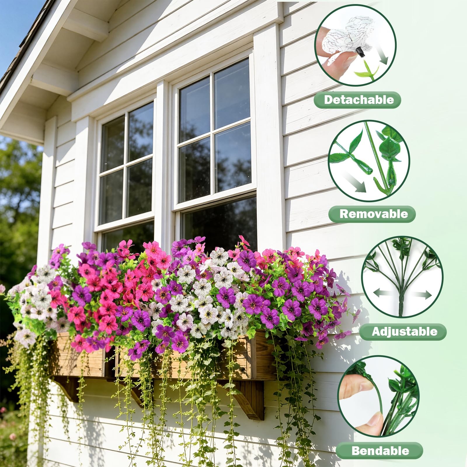 UV-Resistant Artificial Flowers for Outdoors, 12 Bundles of 3 Colors Faux Euc…