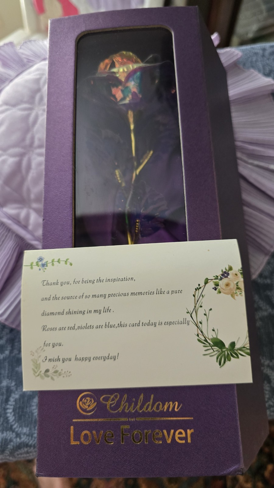 Childom Love Theme Artificial Rose Flower Stem Multicolor/Gold in Gift Box
