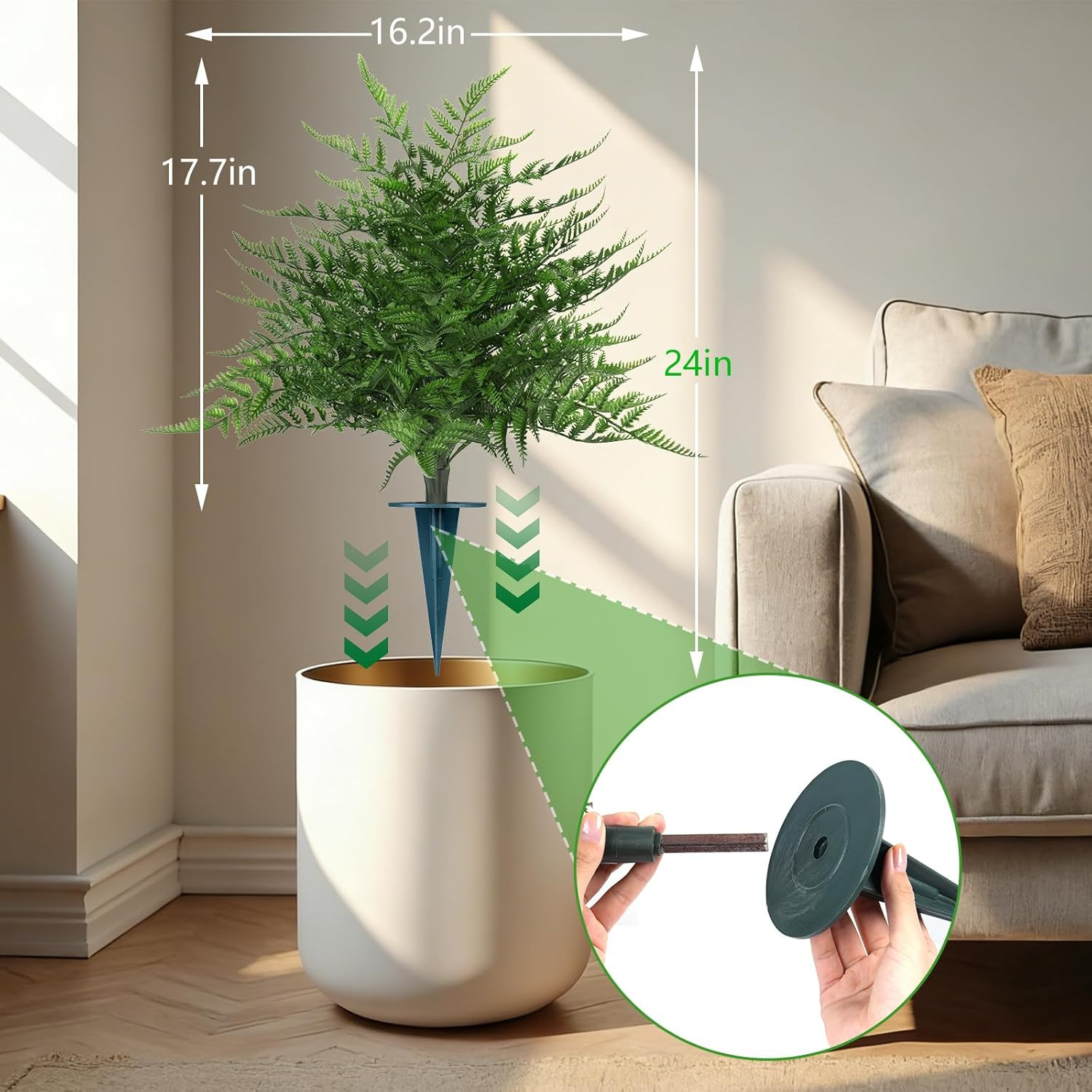 Yangrass Artificial 23″ Fern Topiary Ball Trees, 2PCS Fake Fern Bushes Artificia