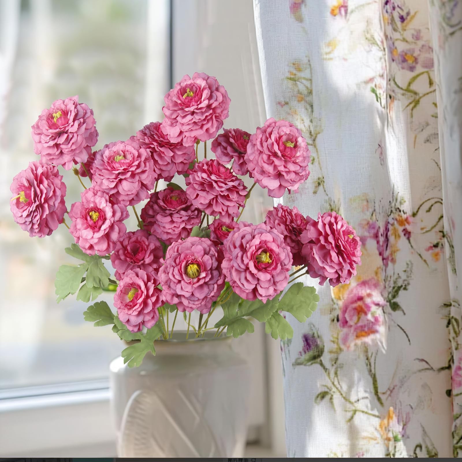 3 Pcs Artificial Flowers Spring Summer Rose Red Zinnia Silk Flowers with Long…