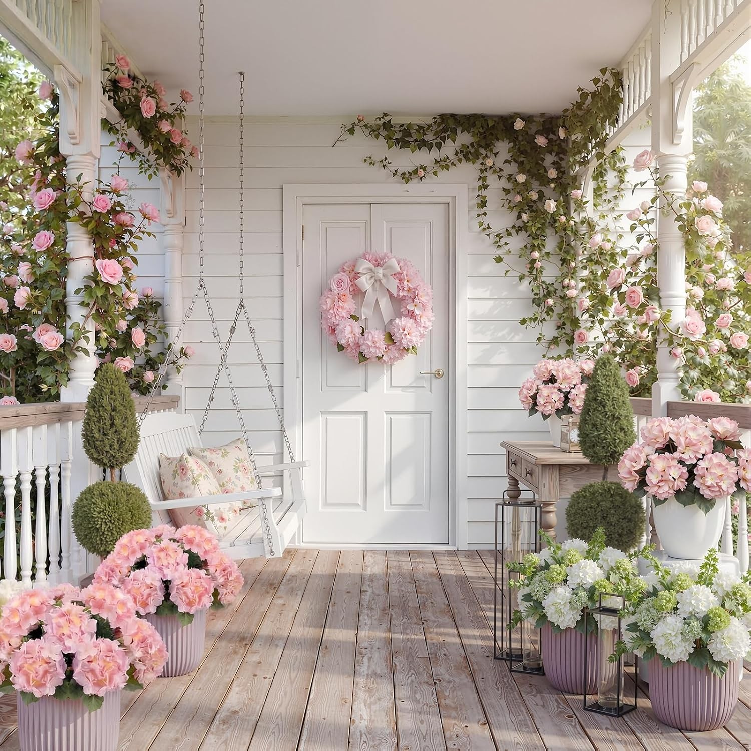 2 Pcs Pink & White Outdoor Artificial Hydrangea Stem Large Faux Hydrangea Bushes