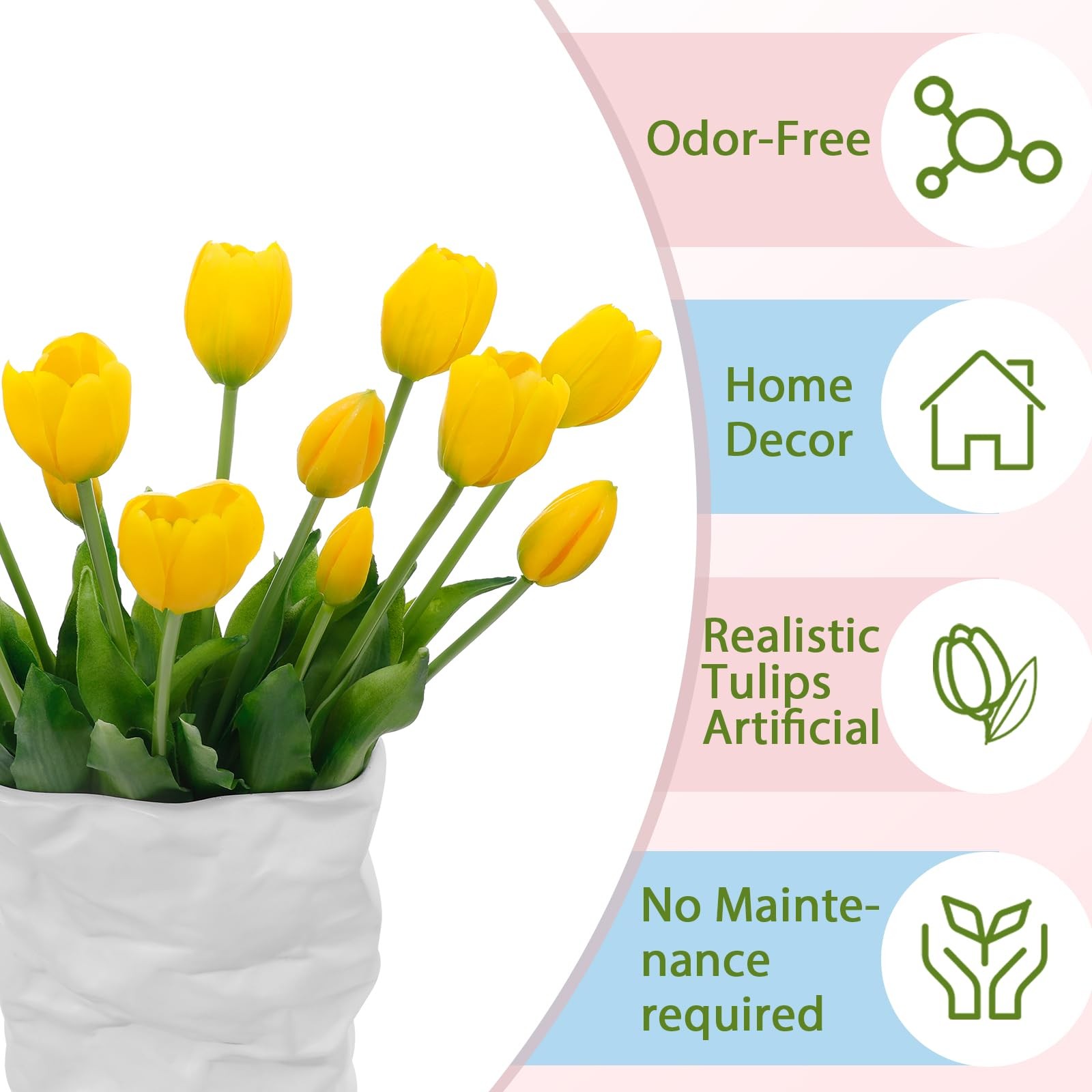 15 PCS Yellow Artificial Tulips Real Touch Latex Soft Faux Bouquets Room Decor