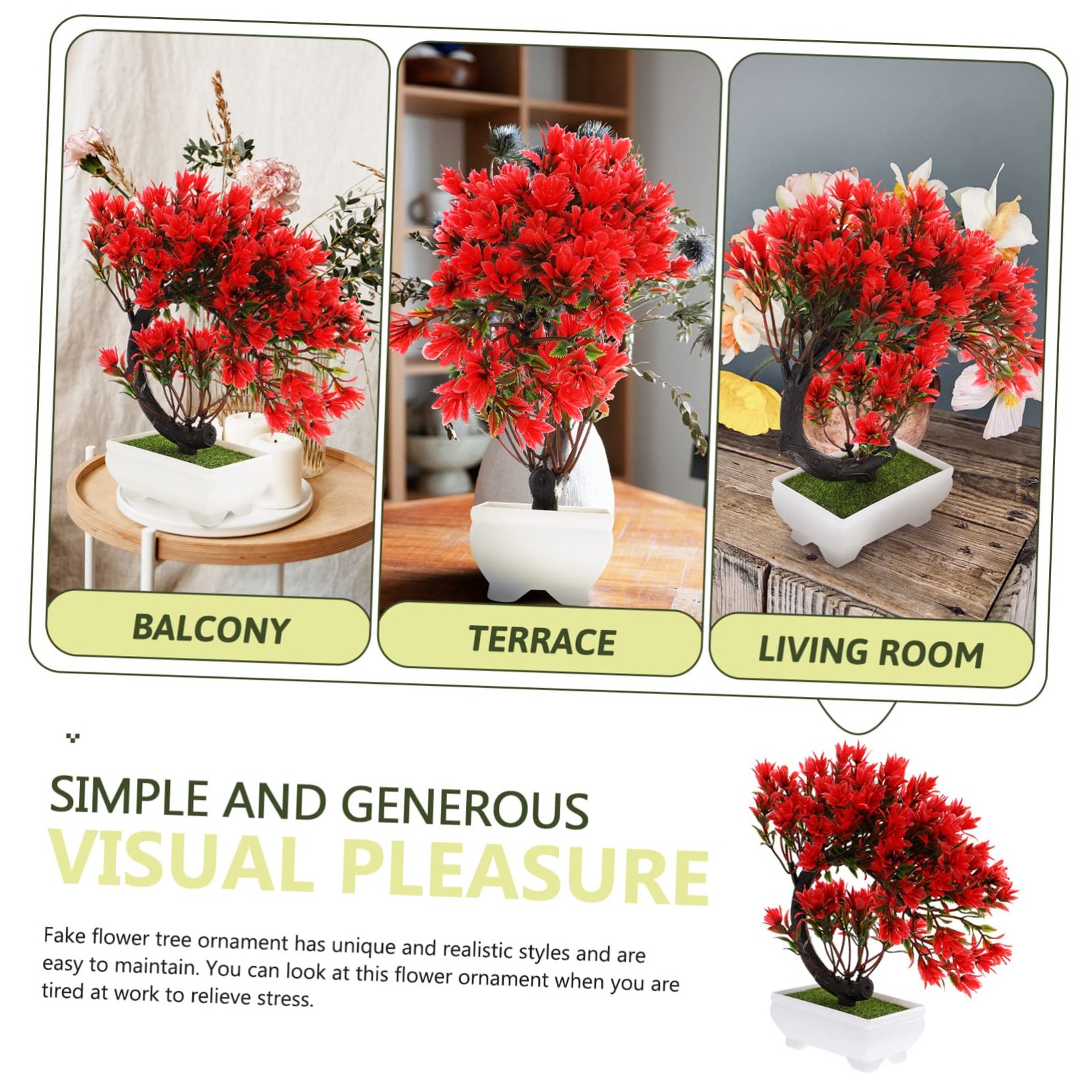 Simulated Faux Artificial Greenery Potted Flower Bonsai Plant 8.27×2.76×9.06Inch