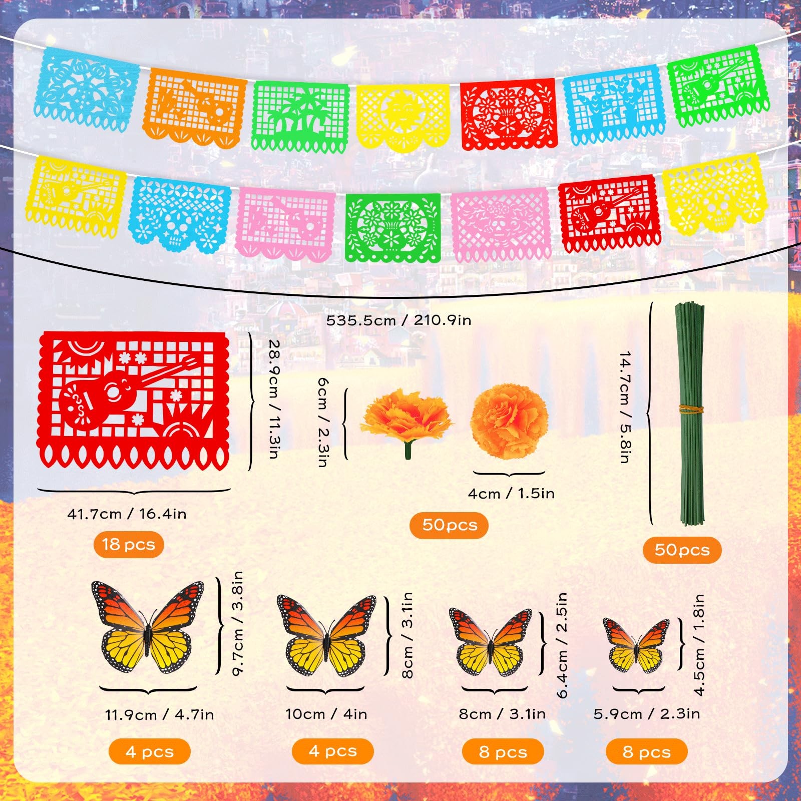 96Pcs Day of The Dead Decorations Set,18 Mexican Party Banners Papel Picado, …