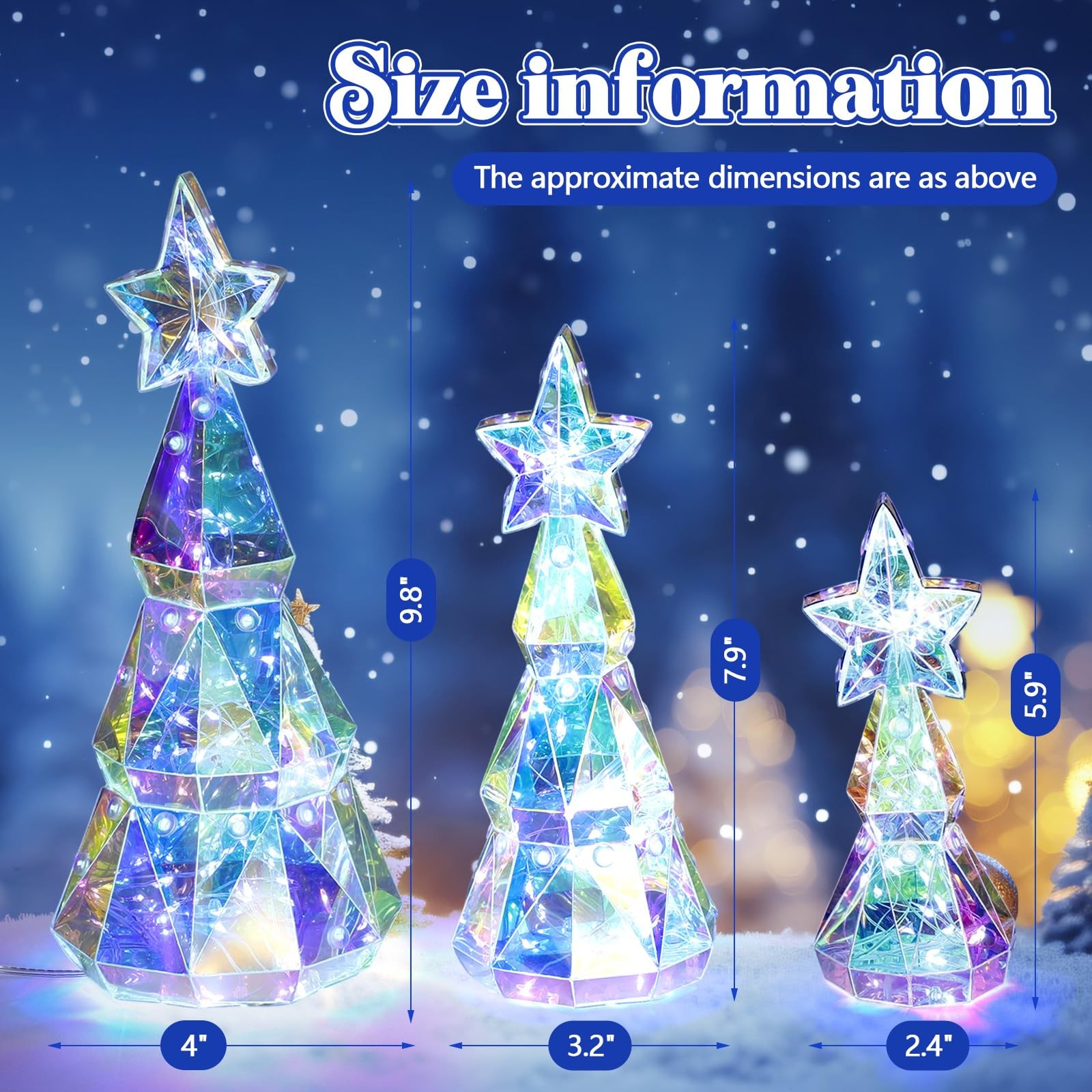 Gemscream Set of 3 Size Prismatic Iridescent Christmas Trees with LED Lights …