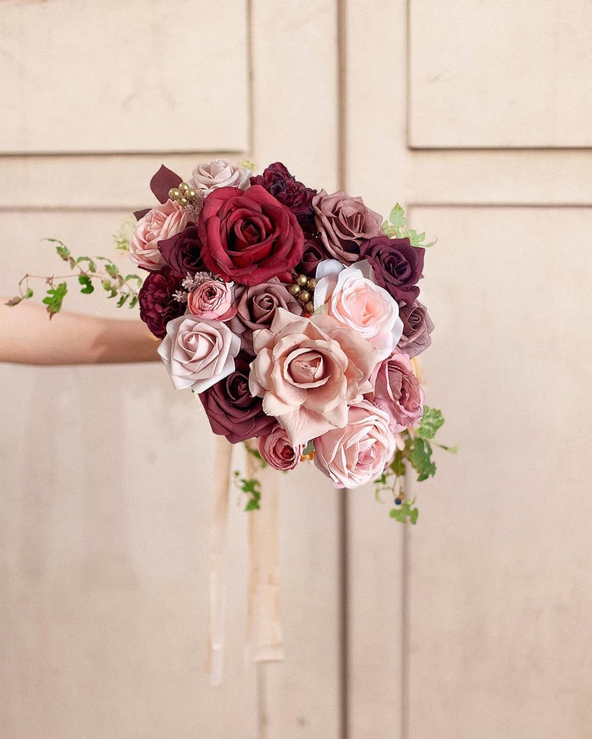 Artificial Burgundy Roses Bulk Fake Flowers Wedding Bouquet DIY Wholesale