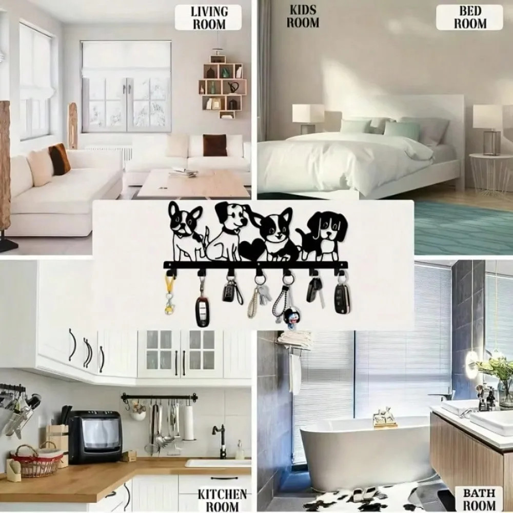 Cartoon Dogs Metal Wall Hook – Rustproof Modern Living Room Bedroom Decor 1PC