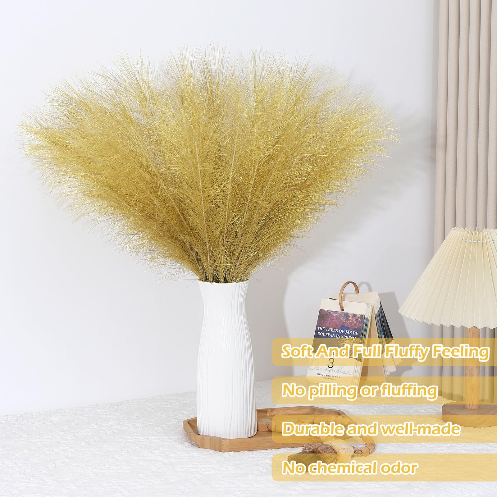 30 PCS Gold Pampas Grass Decor 21.7 Inch Faux Dried Flower Small Vase Fill
