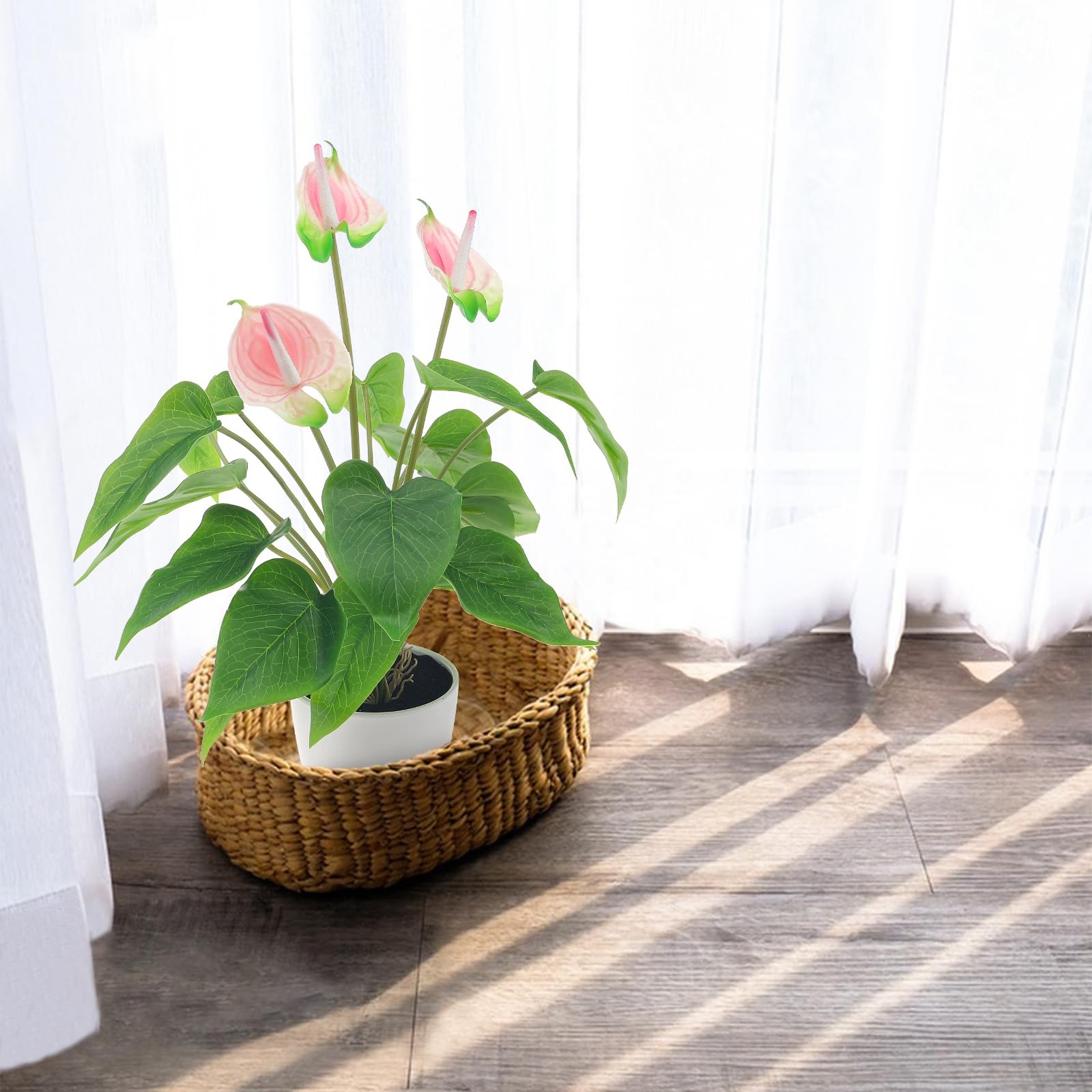 16.5 Inch Pink Artificial Anthurium Lily Flower Fake Andraeanum Plant Decor R…
