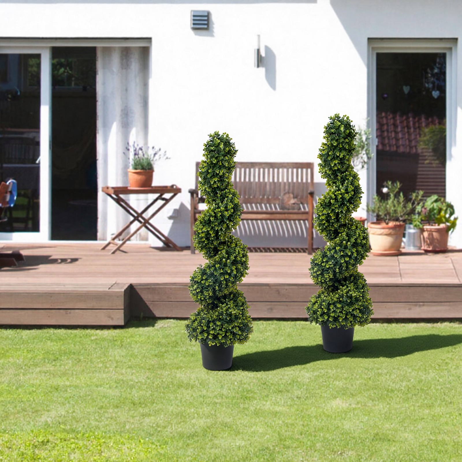 2pcs 120cm Artificial Topiary Tree Faux Spiral Topiary Tree Indoor Outdoor Plant