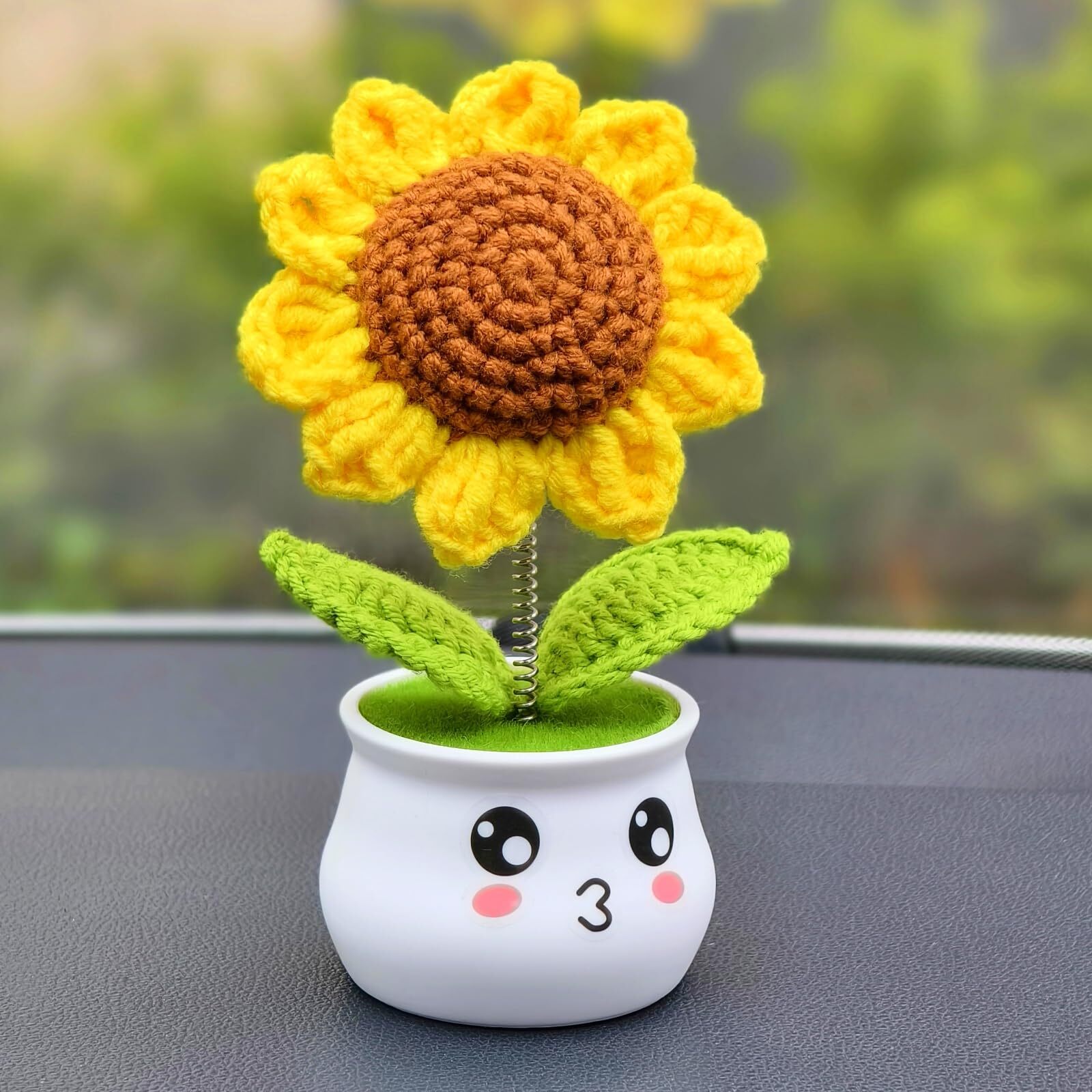 Crochet Sunflower Brown Knitted Flower Office Desk Decor Birthday Gift