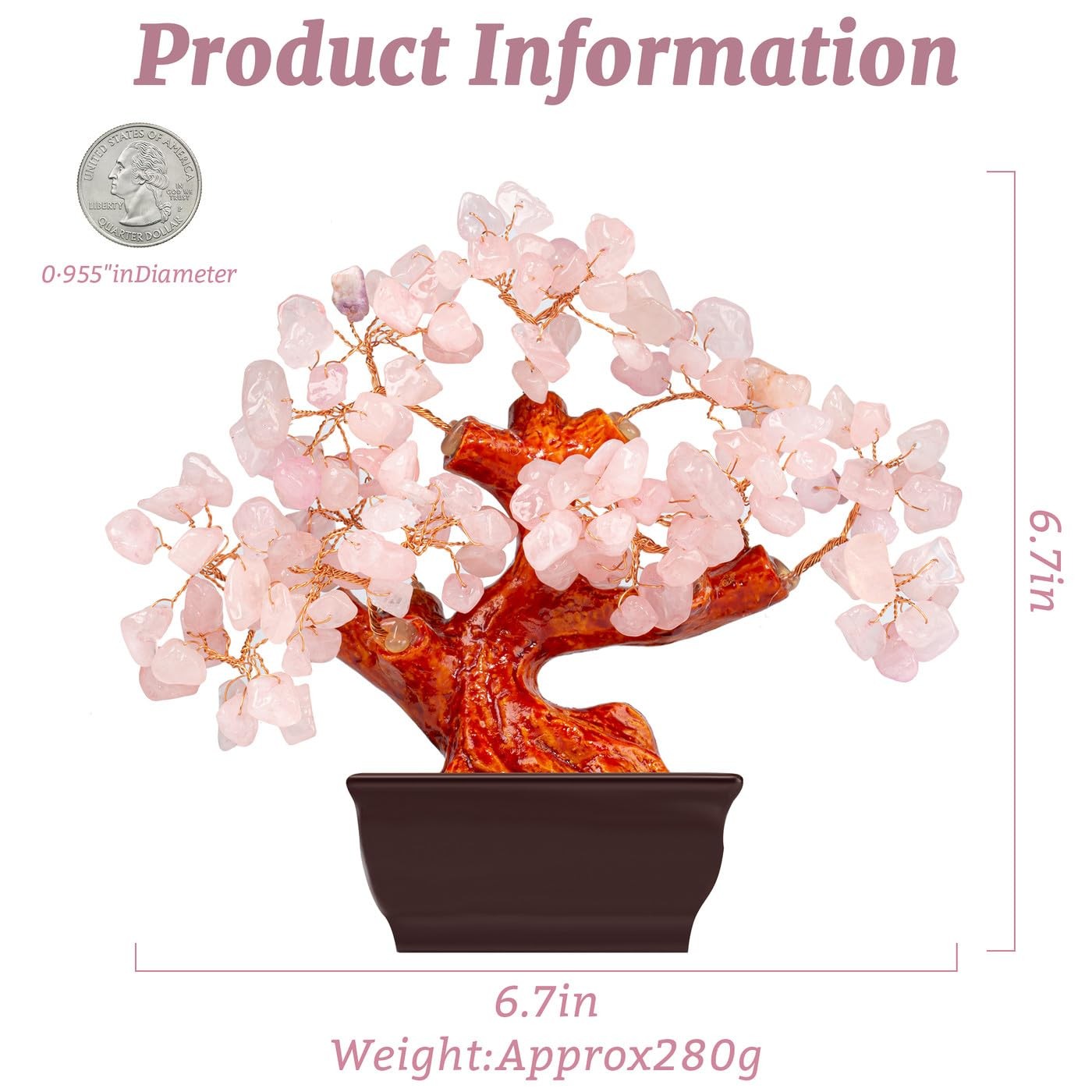 Rose Quartz Crystal Tree Pink Cherry Blossom Decor for Home Desk Office
