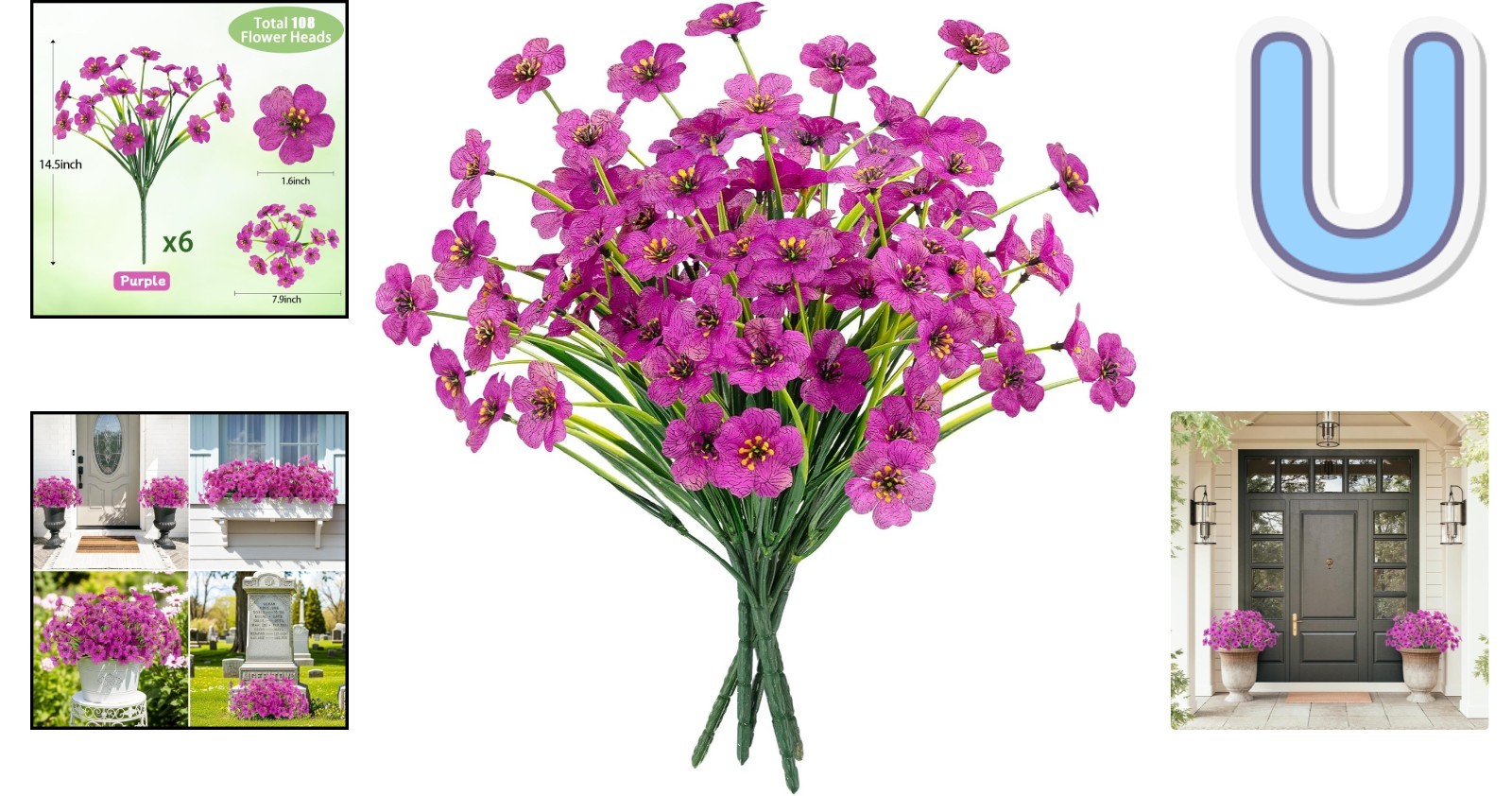 -Round Vibrant Purple Floral Decor – UV Resistant Faux Plants Set