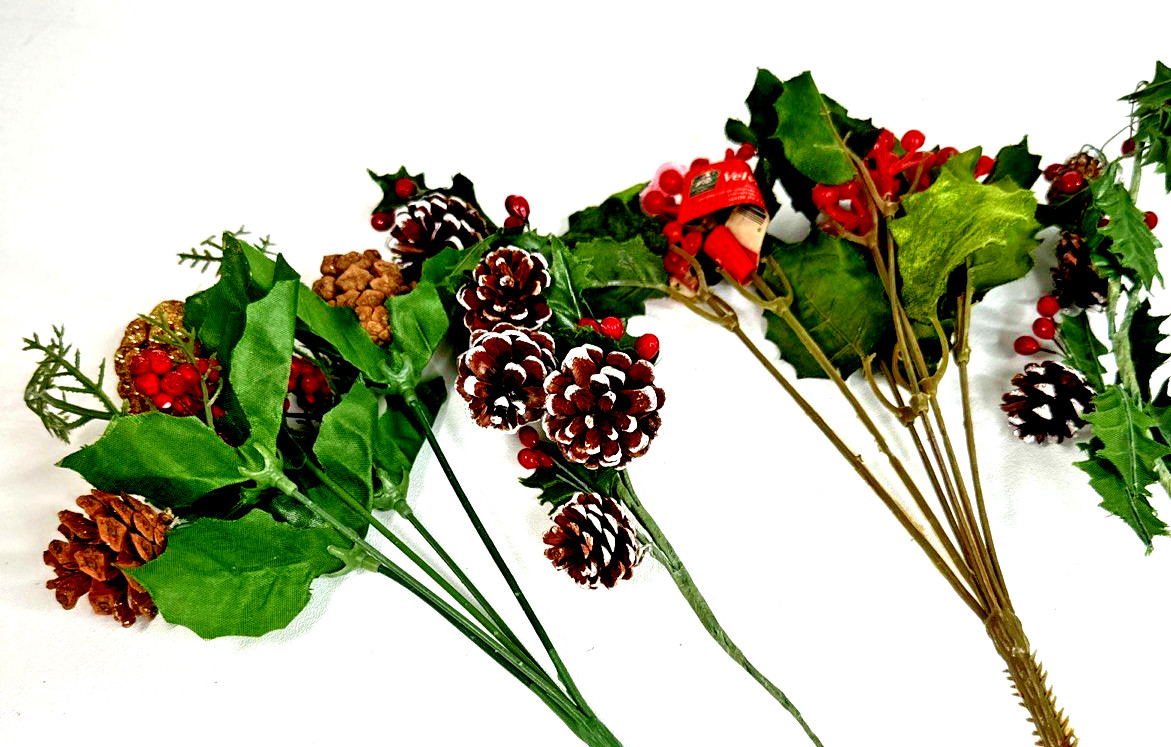 9 Christmas Floral Picks Sprays Holly Leaves Pinecone Red Berries Hobby Lobby +