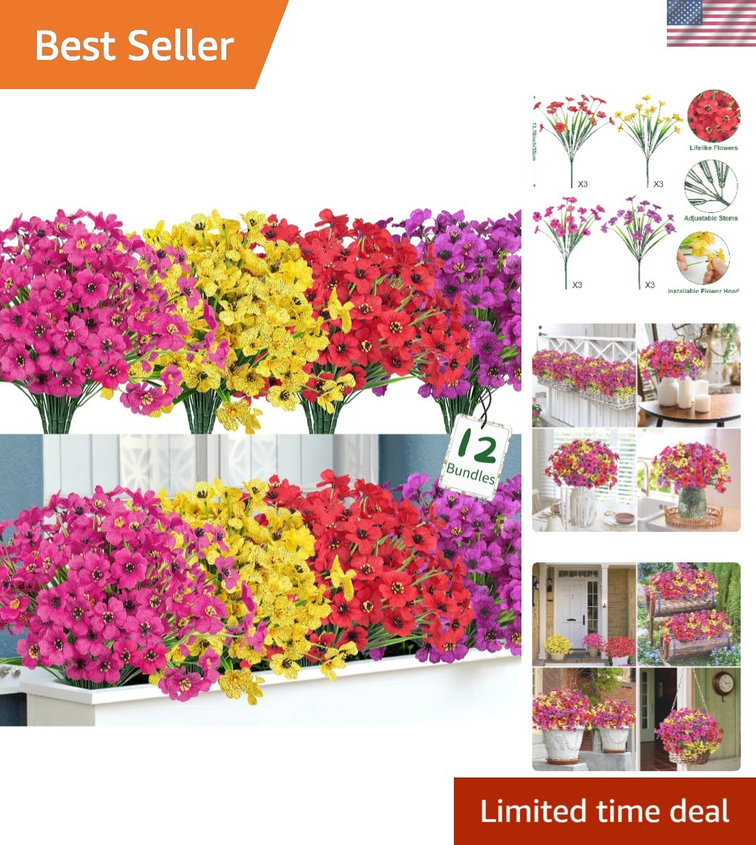 Customizable 12 Bundle Faux Flowers for Indoor/Outdoor Wedding & Event Decor