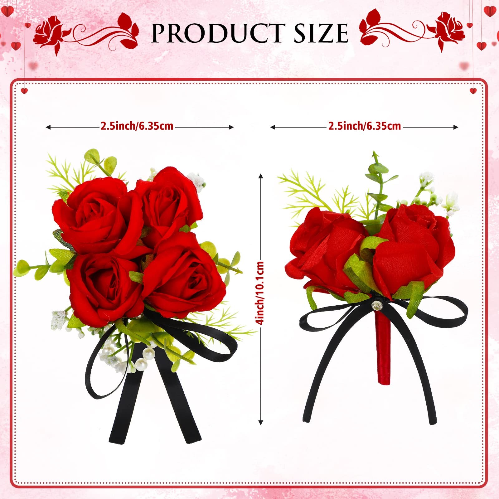 2 Pcs Boutonniere Wrist Corsage Set Artificial Rose Wine Red Corsage