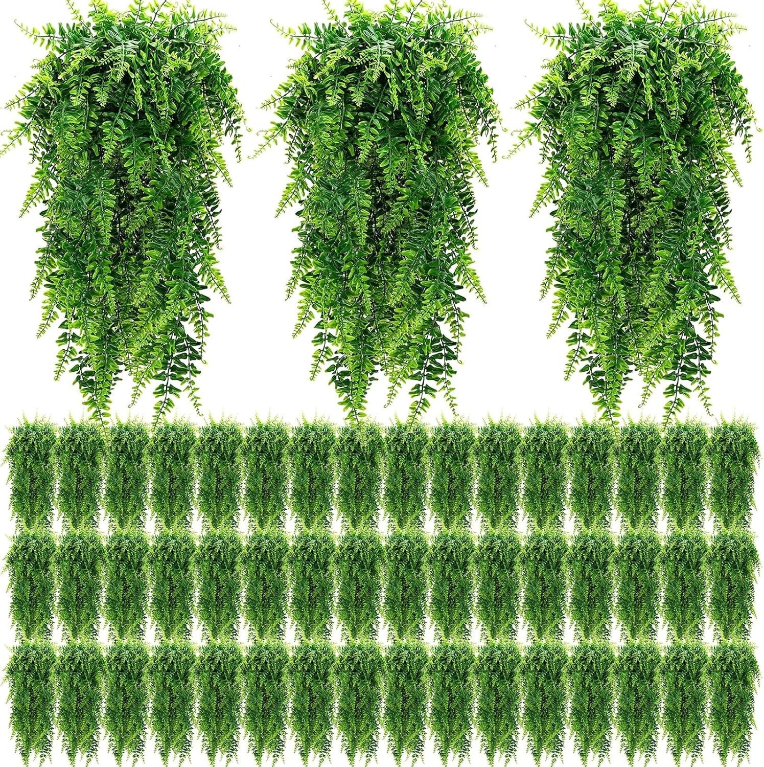 96 Pcs Artificial Hanging Plants 32 Inch Hanging Boston Ferns Plastic Fake Plant