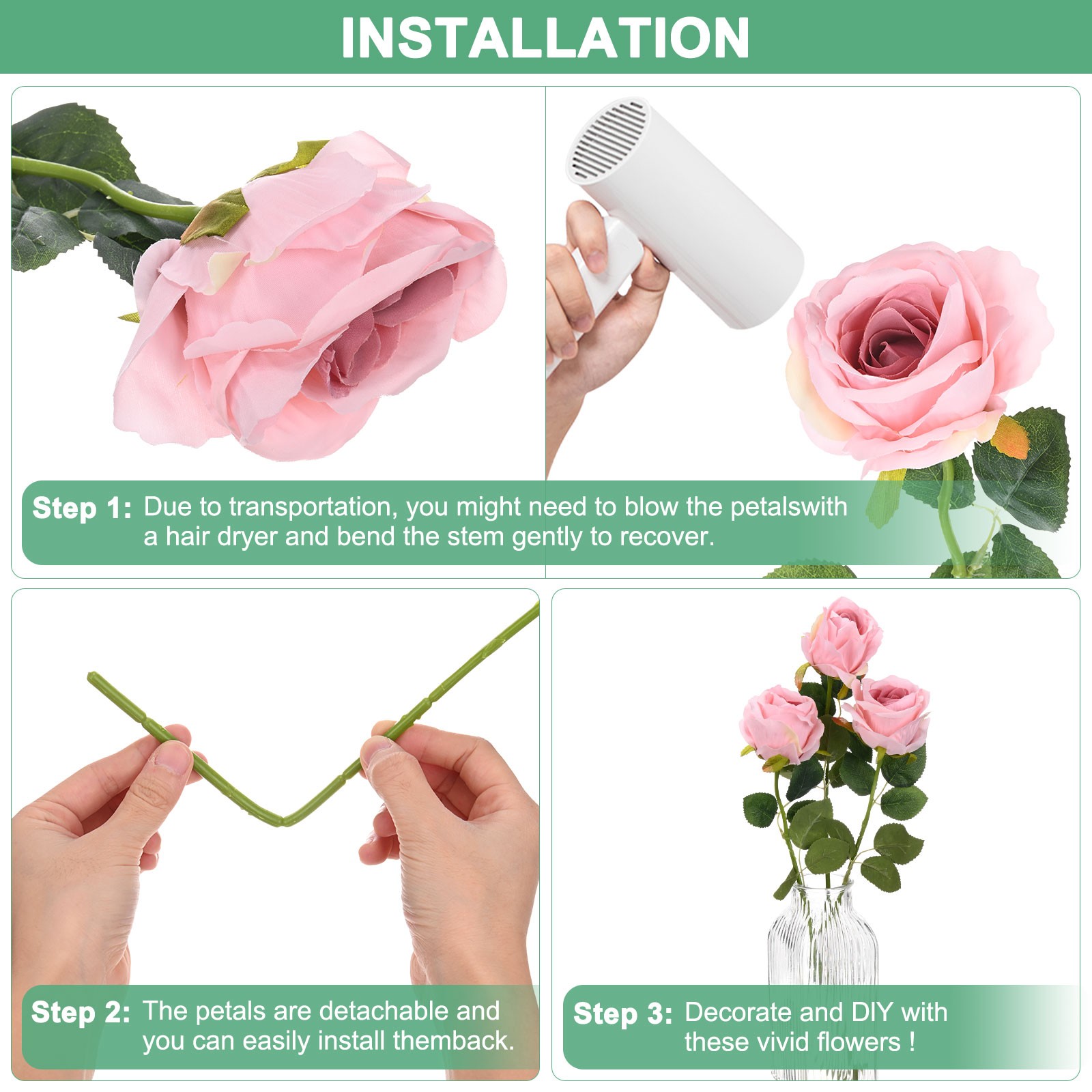 20-Pack Rose Artificial Flowers with Long Stem for Home Decor [Champagne]