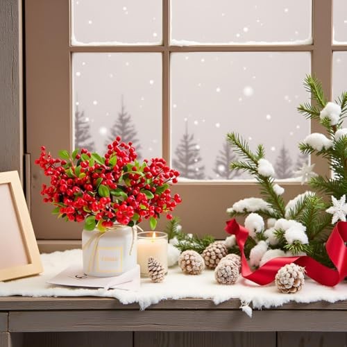 Artificial red Berries Stems,3pcs Fake Berries Artificial Fruits Berry Red