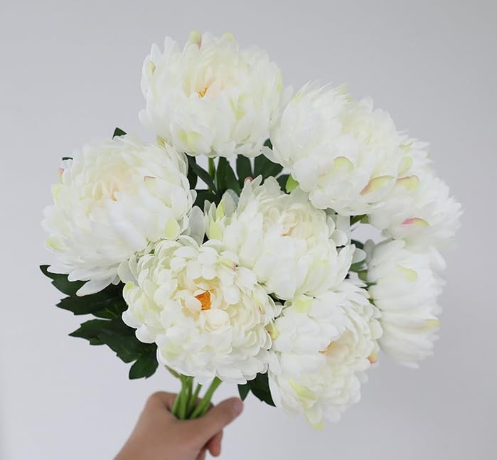 6cs Artificial Mums Flowers Fake Silk Chrysanthemum Balls Flower,18″ Flower B…
