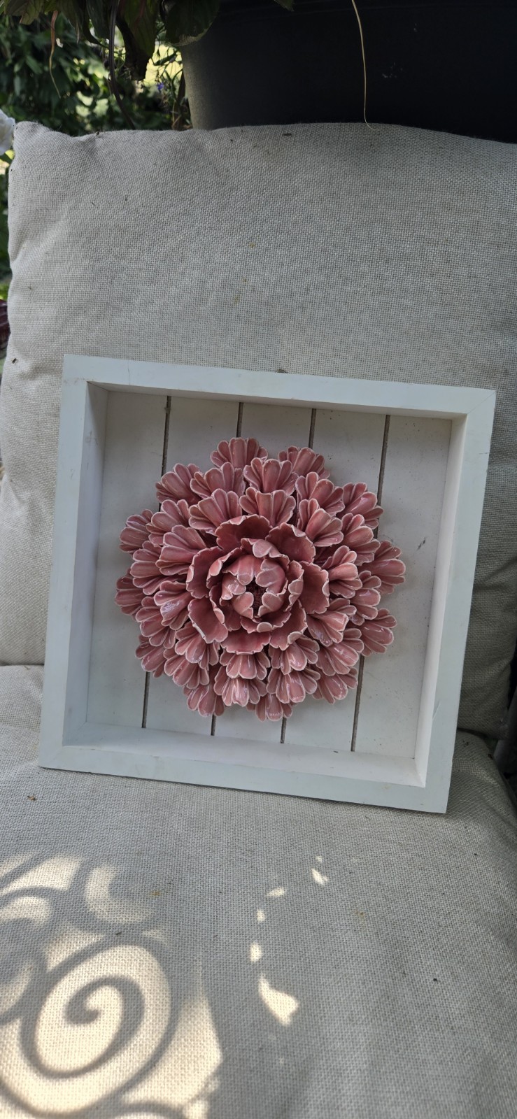 Peony Ceramic Wall 3D Decoration Pink 10.5”Square. Wall Decor Hook. Read