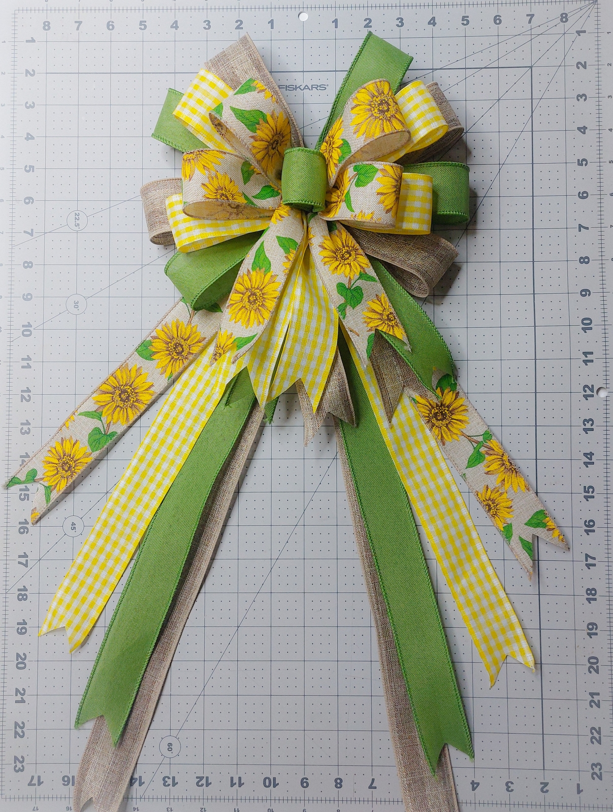 Sunflowers, Yellow Check Wreath Bow