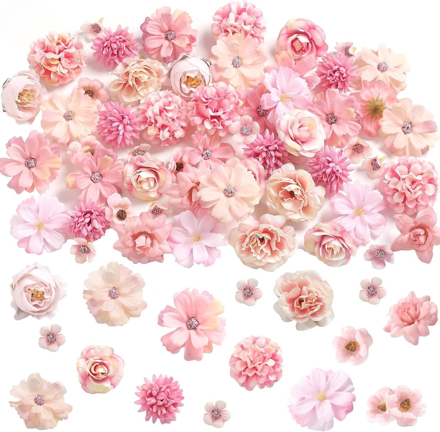 Faux Flower Heads Set of 45 Mini Silk Flowers in Pink for Wedding Home Decor