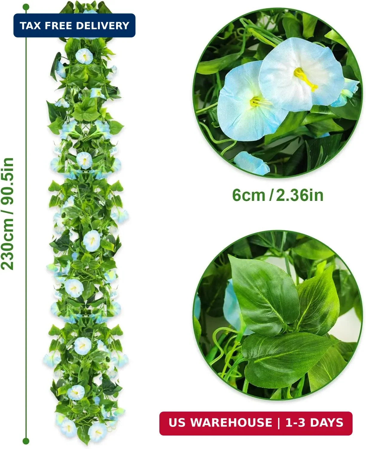 AirSun Artificial Morning Glory Flower Vines, 2pcs 15Feet Hanging Plants Silk Ga