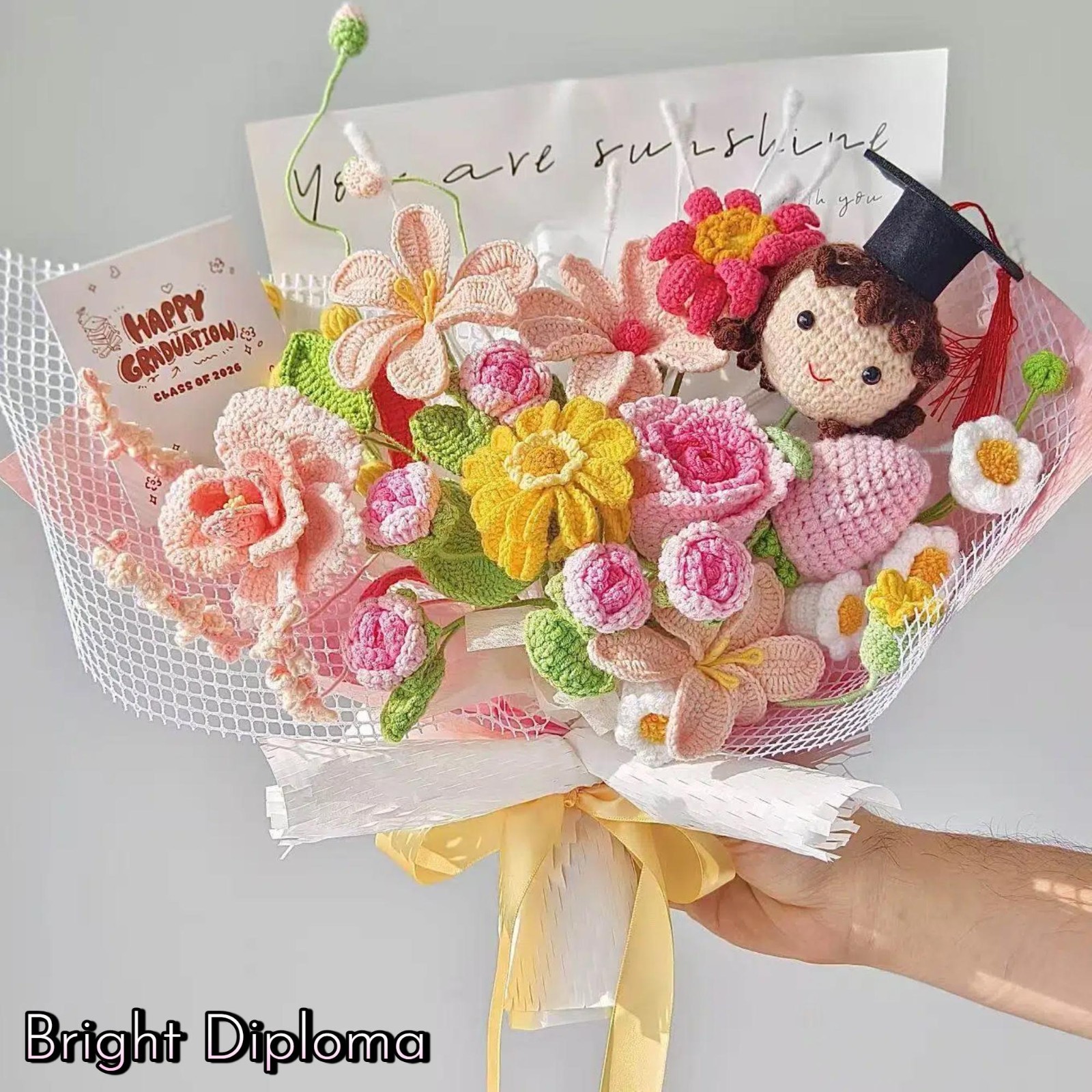 Crochet Graduation Doll Bouquet Handmade Class of 2026 Graduate Home Decor Gift