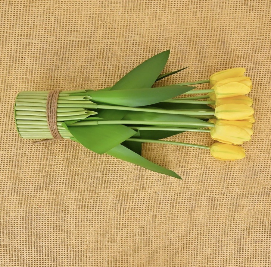 Set of 2 Artificial Yellow Tulip Standing Bunch 14″ Natural Looking NEW!