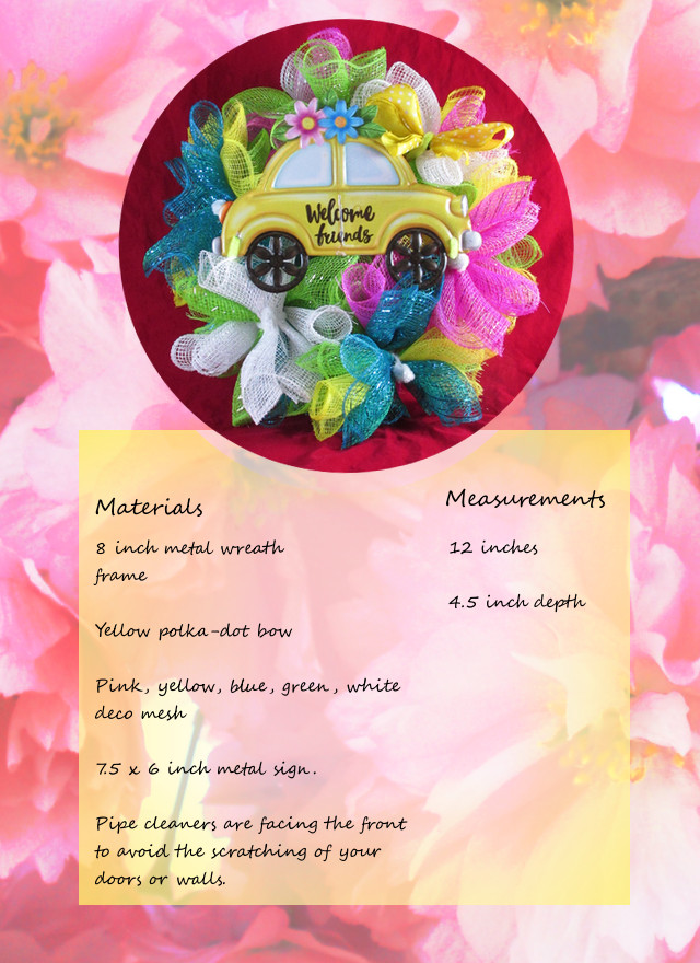 8 Inch Spring Cruffle Deco Mesh Ribbon Wreath